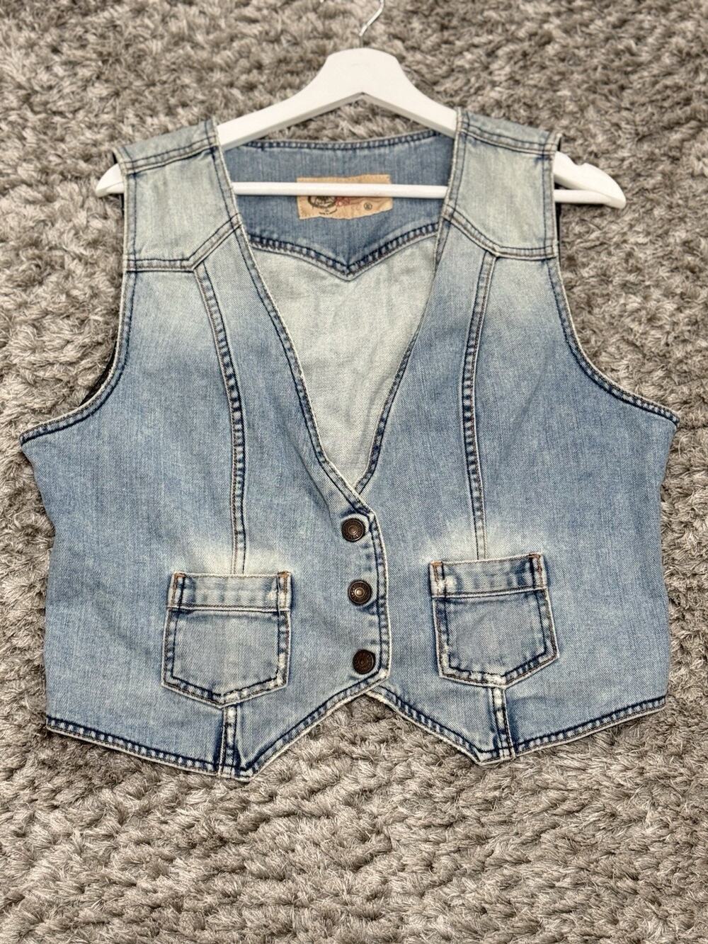 Gap 1969 Denim Vest Women’s XL Jean Jacket Sleeveless Button Front 2000s Y2K